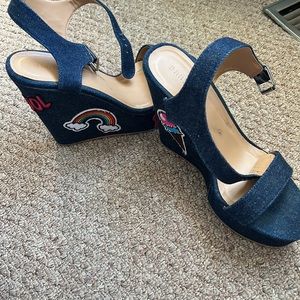 Blue Wedged Heels with Patches